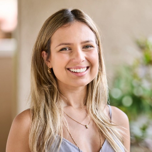 younf female woman smiling and looking happy